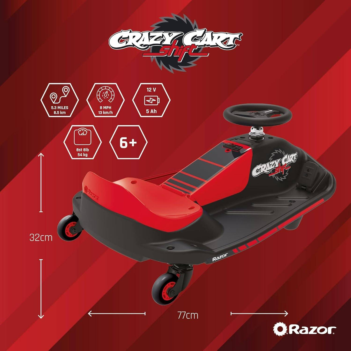 Razor Crazy Cart Shift 12V Electric Ride On - Red/Black