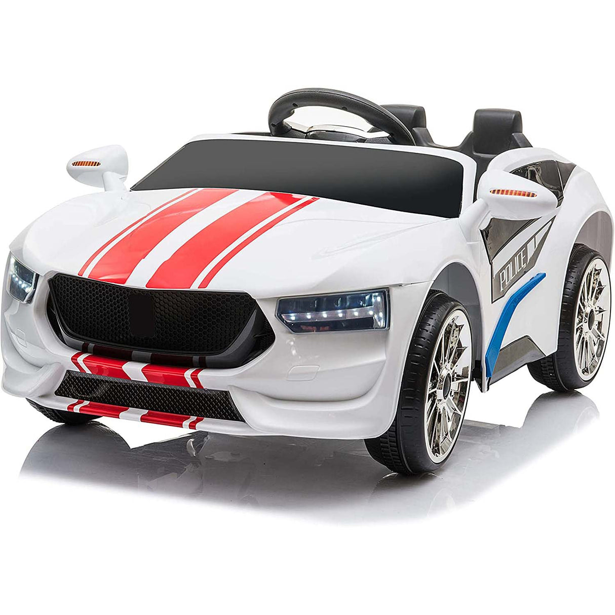 Ricco Police and Racing Kids Electric Ride On - White