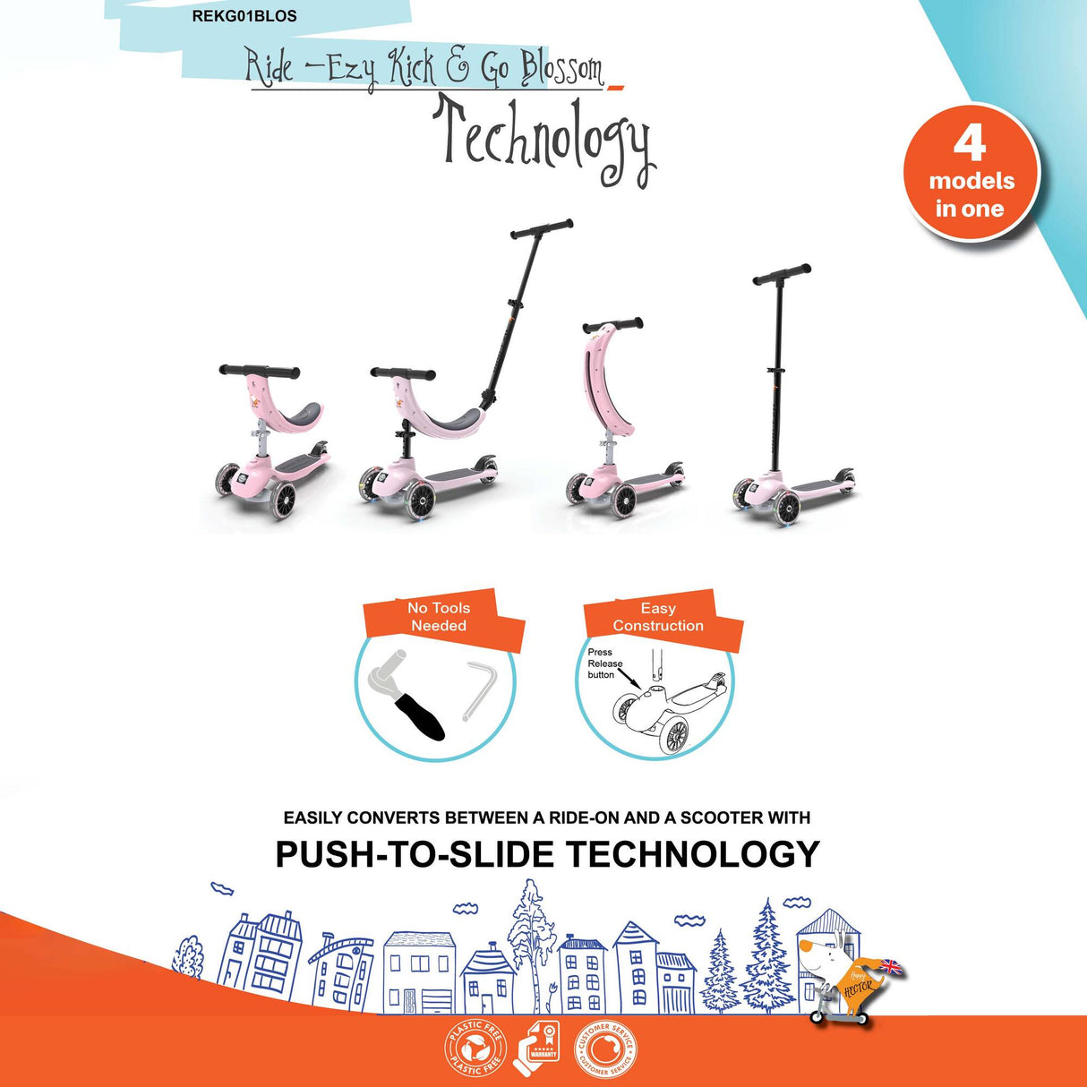 Ride-Ezy Kick & Go Kids Scooter - Blossom