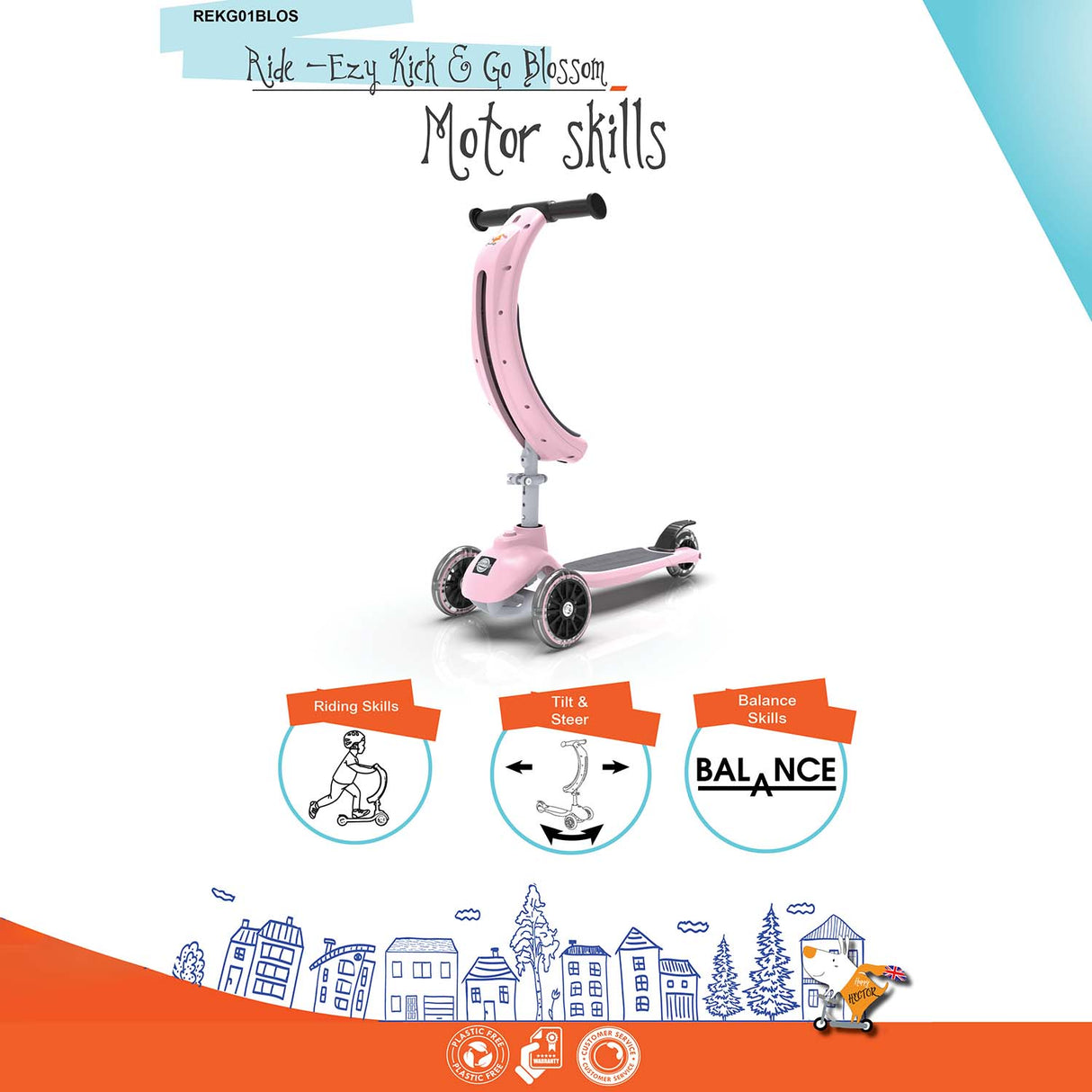 Ride-Ezy Kick & Go Kids Scooter - Blossom