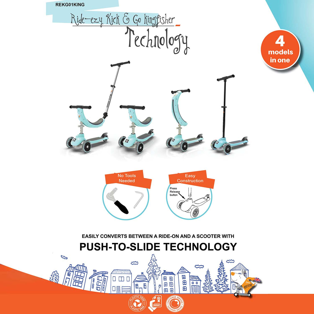 Ride-Ezy Kick & Go Kids Scooter - Kingfisher