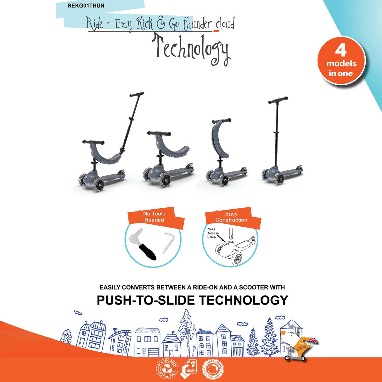 Ride-Ezy Kick & Go Kids Scooter - Thunder Clouds