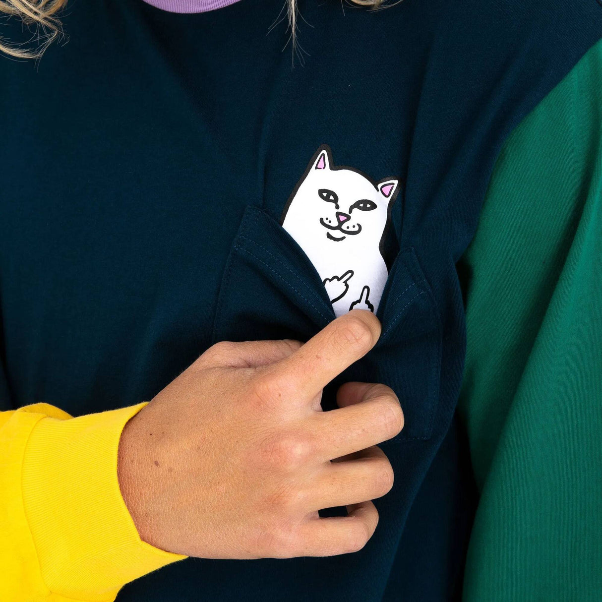 RIPNDIP Lord Nermal Colour Block Long Sleeve T Shirt - Multi