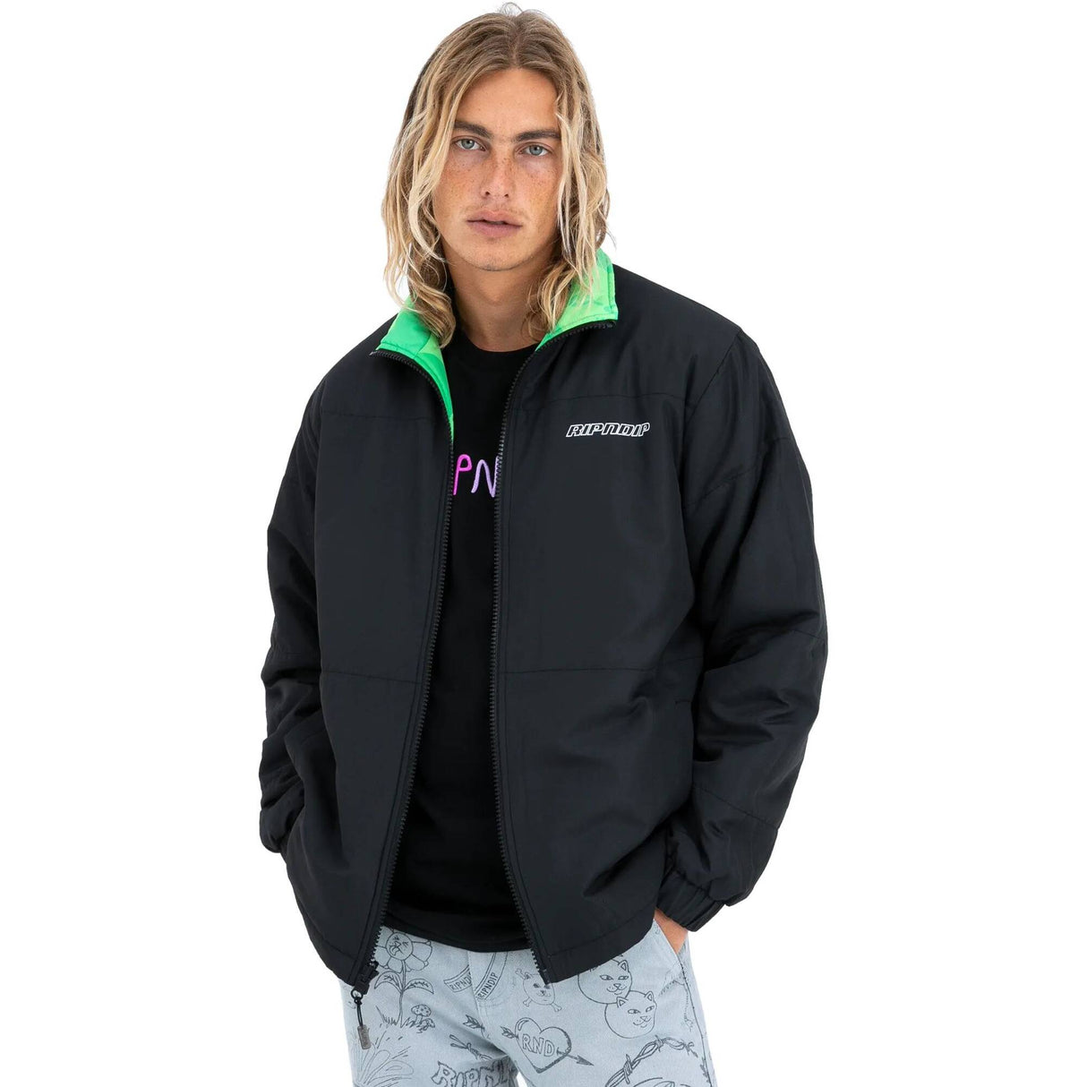 RIPNDIP Neo Nerm Reversible Field Puffer Jacket - Black and Tonal Green