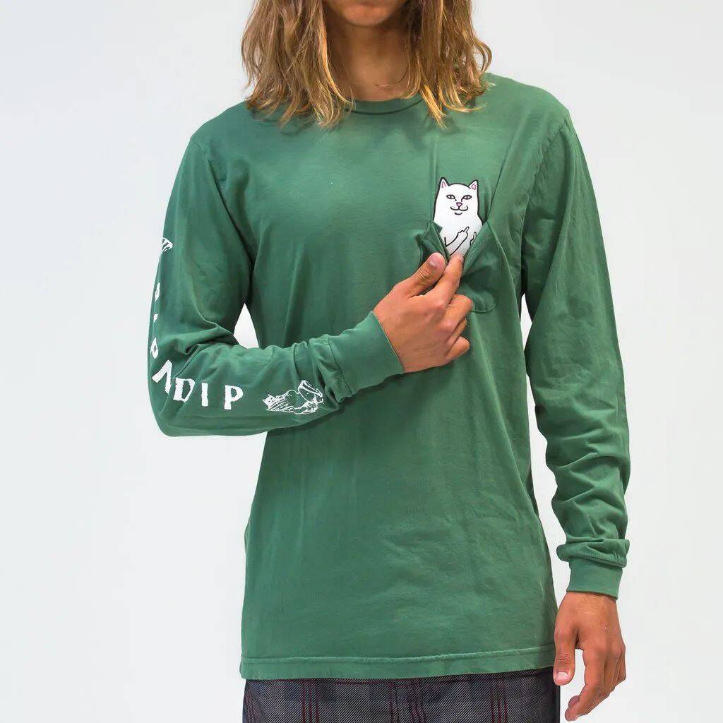 RIPNDIP Lord Nermal Long Sleeve Pocket T Shirt - Olive