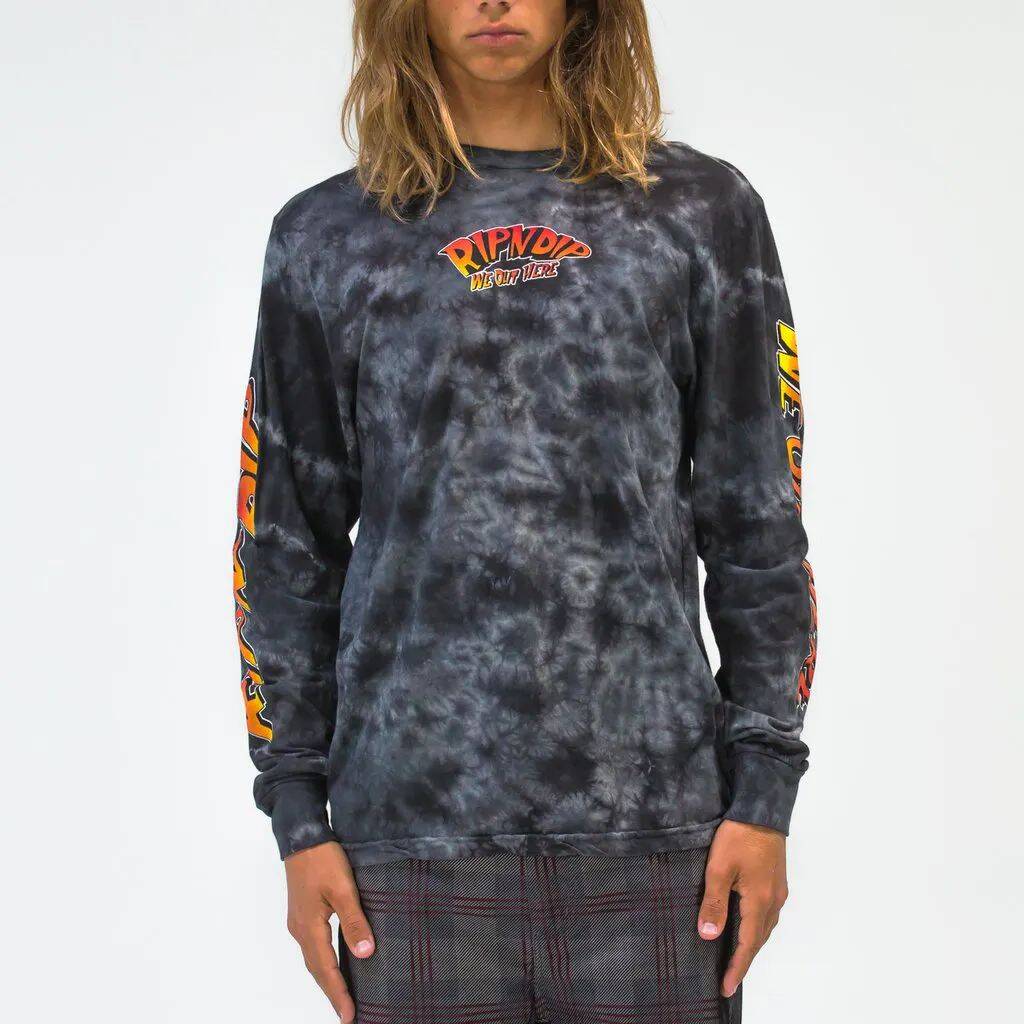 RIPNDIP Out of this World Long Sleeve T Shirt - Black Lightning Wash