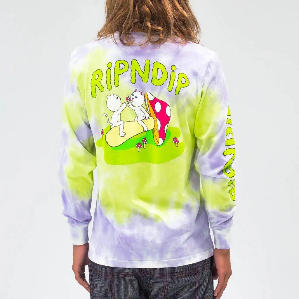 RIPNDIP Sharing is Caring Long Sleeve T Shirt - Neon & Lavender Tie Dye