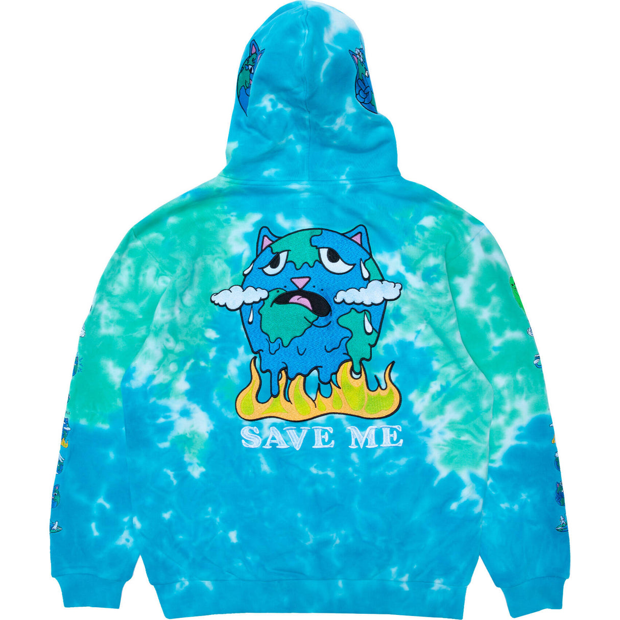 RIPNDIP Save The World Embroidered Hoodie - Aqua/Green Tie Dye