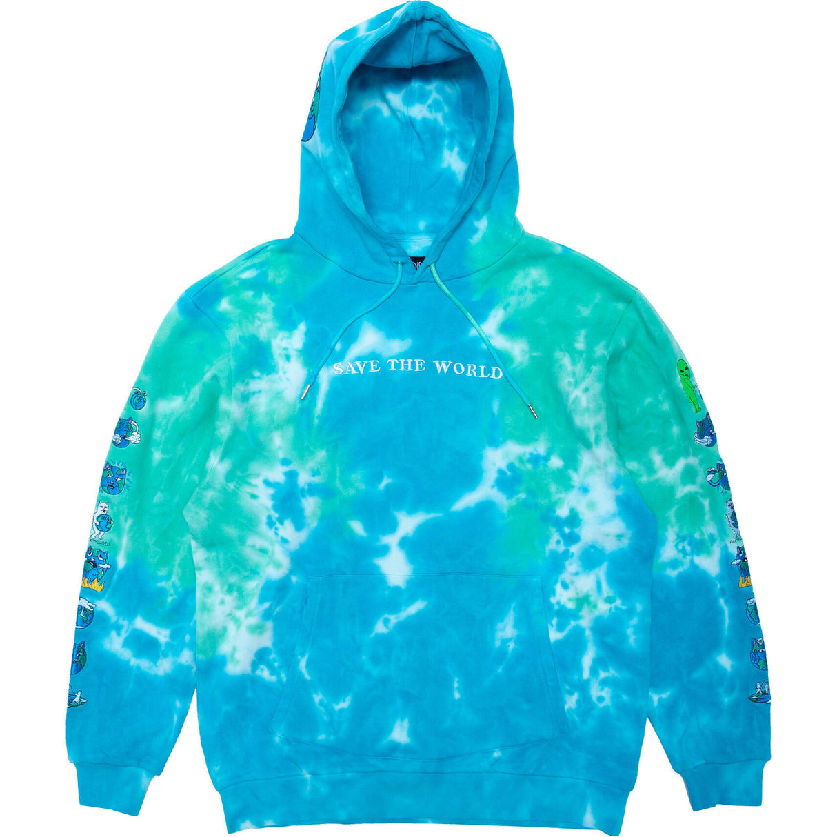 RIPNDIP Save The World Embroidered Hoodie - Aqua/Green Tie Dye