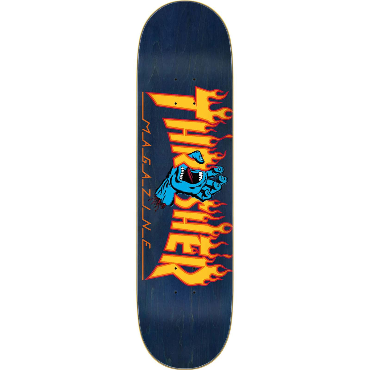 Santa Cruz x Thrasher Screaming Flame Logo Skateboard Deck - Navy 8.25"