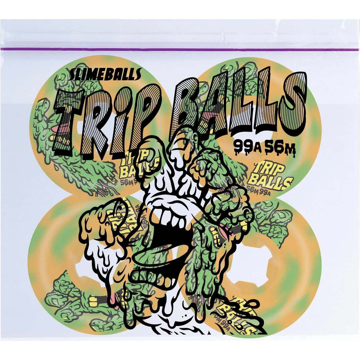 Santa Cruz Slime Balls Face Melter Trip Balls Skateboard Wheels - Green/Orange Swirl 56mm