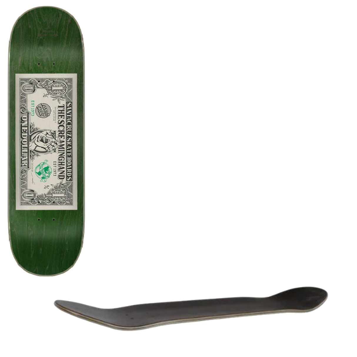 Santa Cruz Dollar Hand Skateboard Deck - Green 8.25''