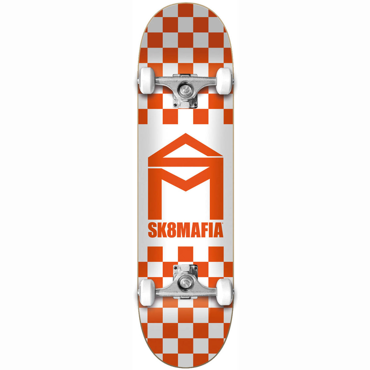 Sk8 Mafia House Logo Checker Complete Skateboard - Orange 8''