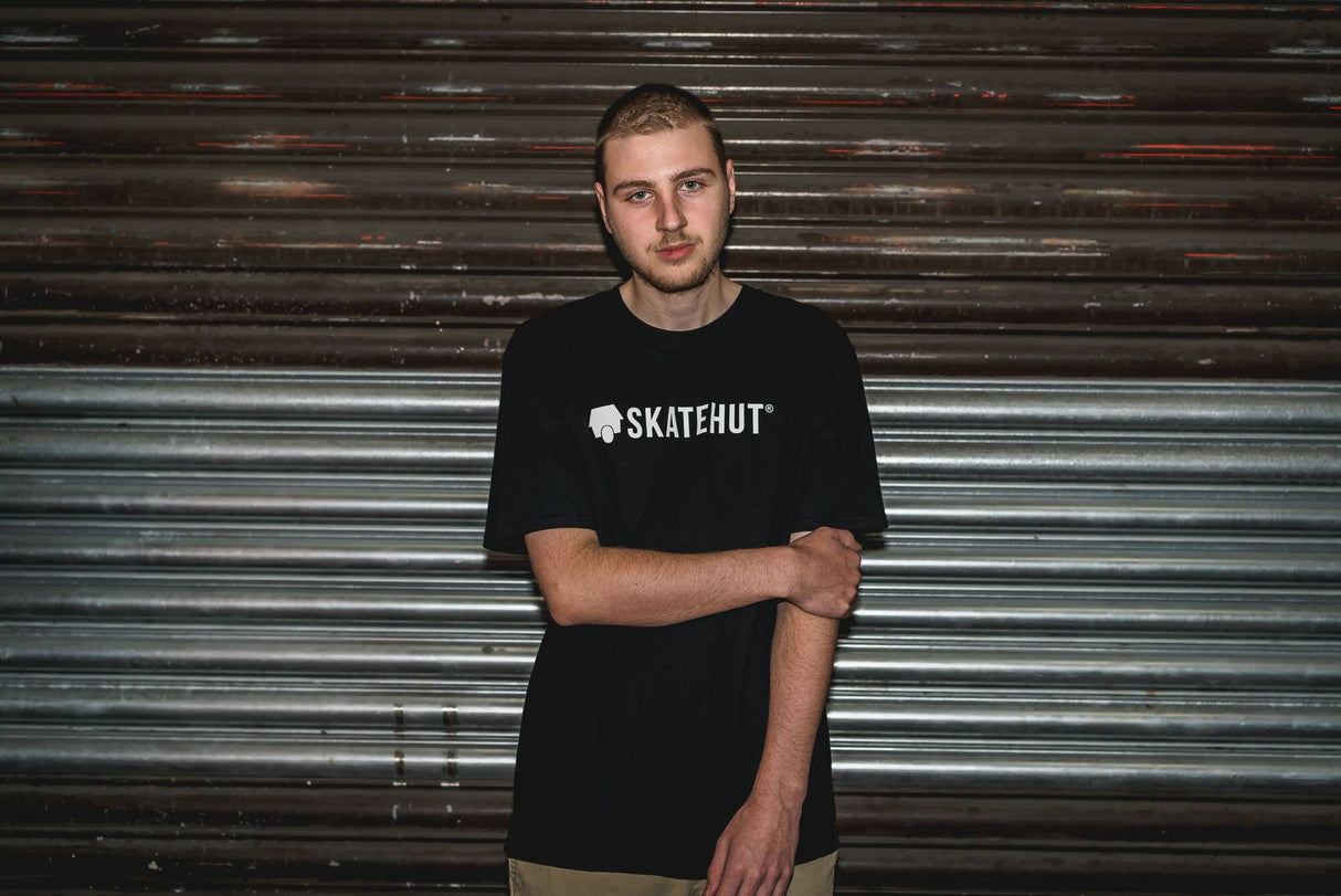 SkateHut Script Logo Kids T Shirt - Black/White