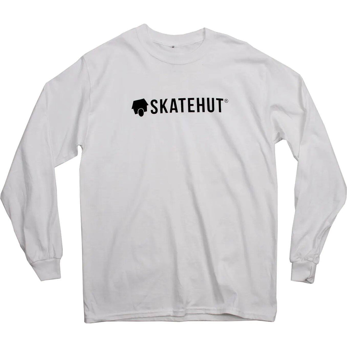 SkateHut Script Logo Longsleeve T Shirt - White/Black