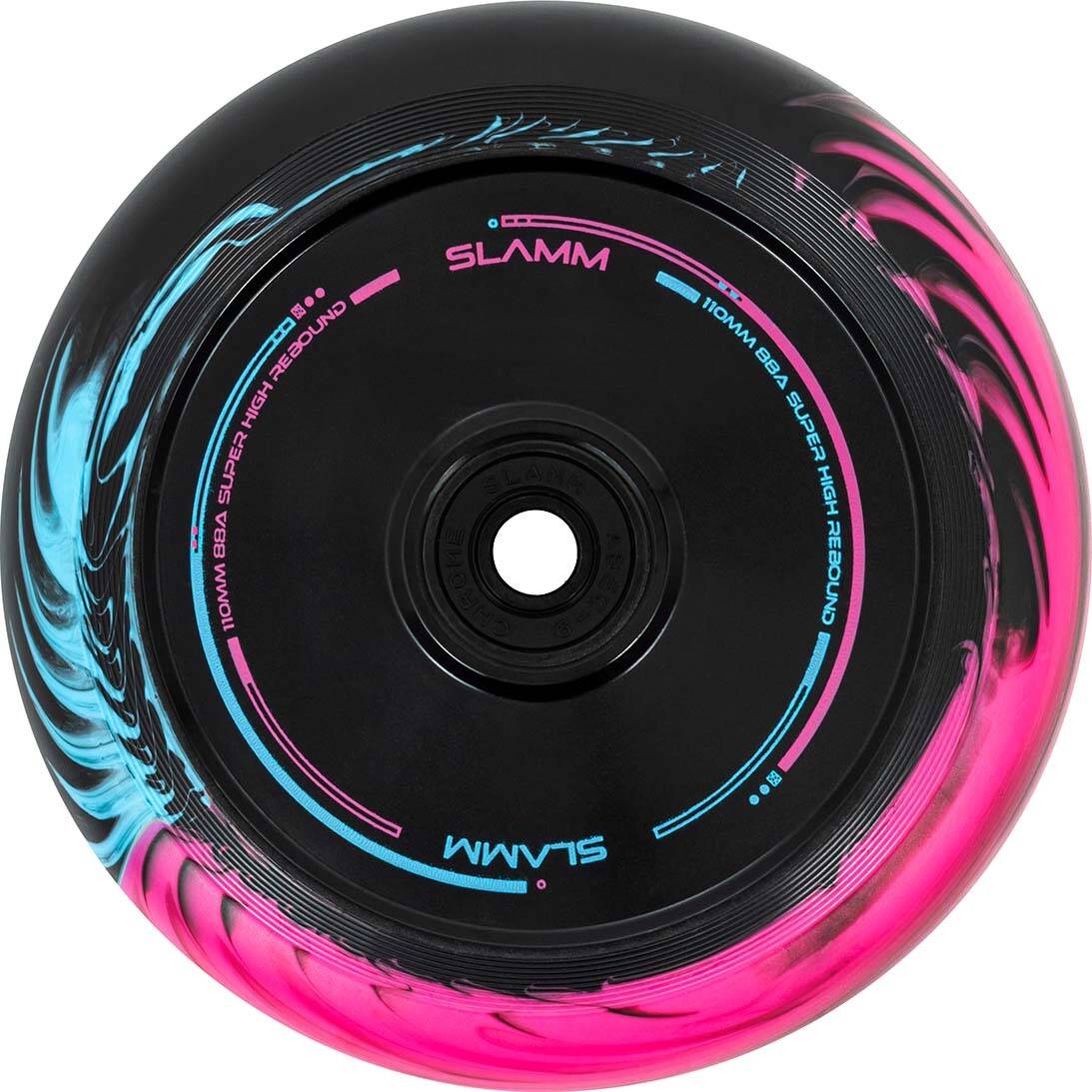 Slamm Swirl Hollow Core 110mm Scooter Wheel - Black/Blue/Pink
