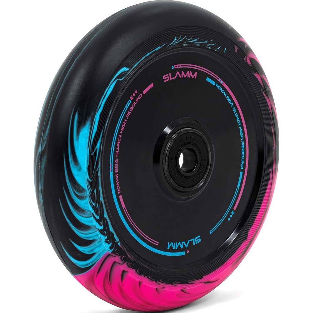Slamm Swirl Hollow Core 110mm Scooter Wheel - Black/Blue/Pink
