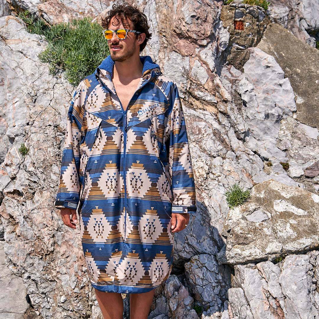 Saltrock Four Seasons Waterproof Changing Robe - Dark Blue Aztek