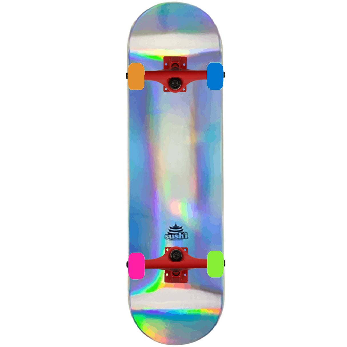 Sushi Pagoda Foil Custom Skateboard - Silver/Red/Multi 8''