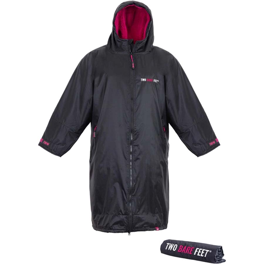 Two Bare Feet Weatherproof Changing Robe with Changing Mat - Black/Raspberry