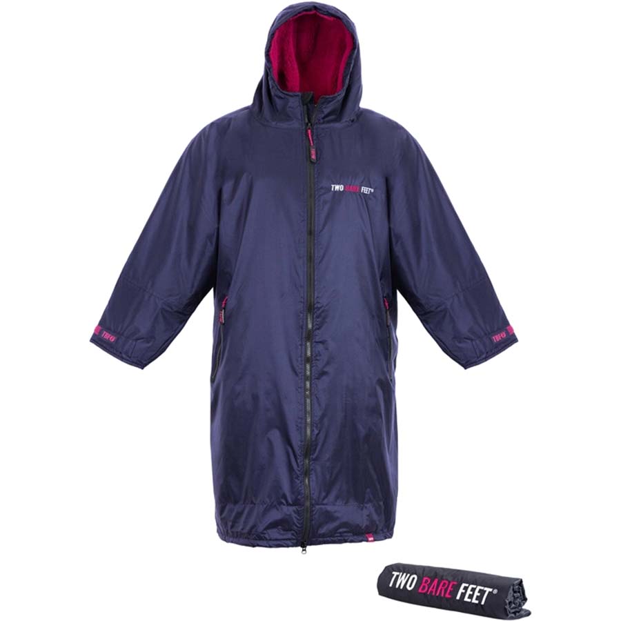 Two Bare Feet Weatherproof Changing Robe - Navy/Raspberry