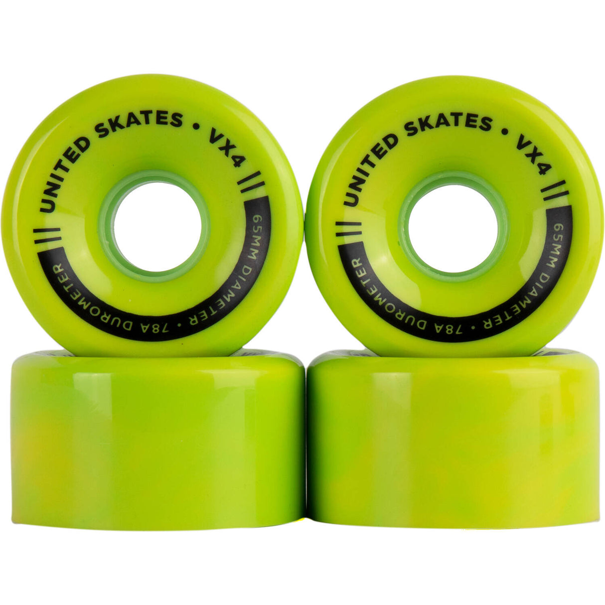 United Skates VX4 65mm x 36mm 78A Quad Roller Skate Wheels - Marble Green/Yellow