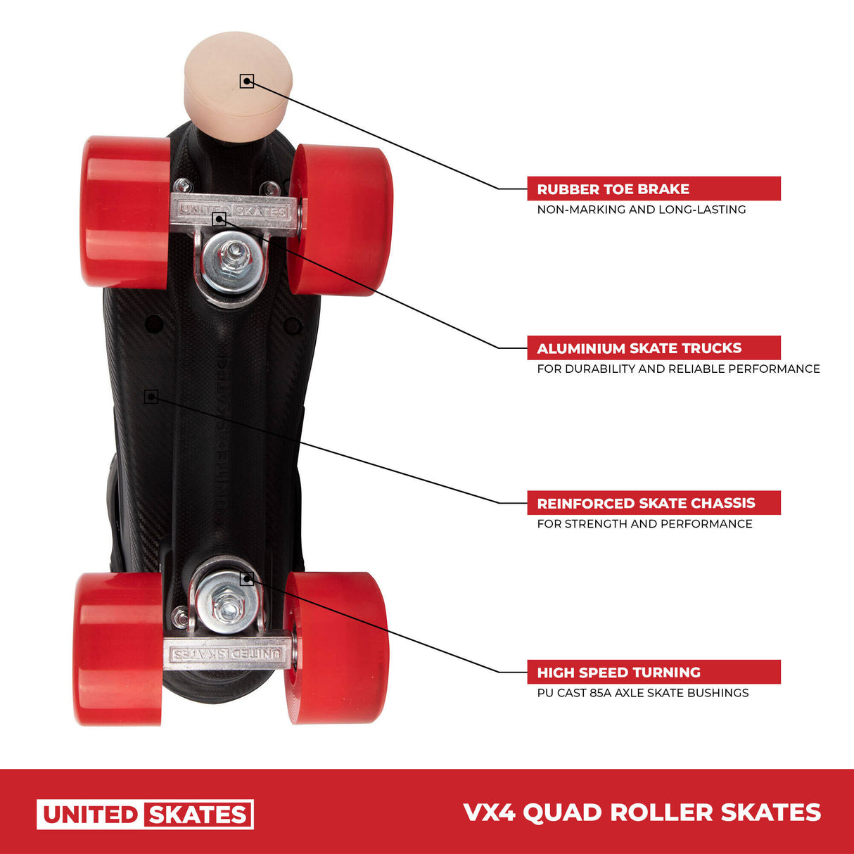 United Skates VX4 Elite Quad Roller Skates - Red