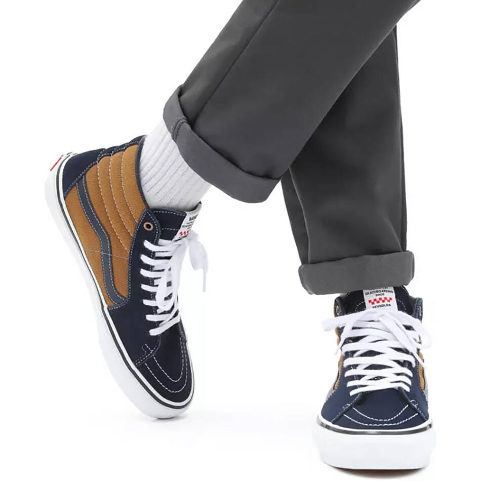Vans Skate Sk8-Hi (Reynolds) High Top Skate Shoes - Navy/Golden Brown