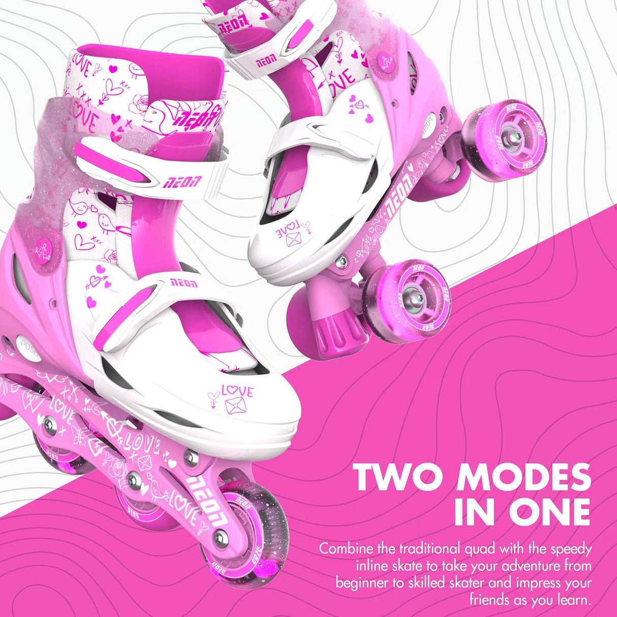 Yvolution Neon Combo 2-In-1 Adjustable Roller Skates - Pink (UK 2 - UK 5)
