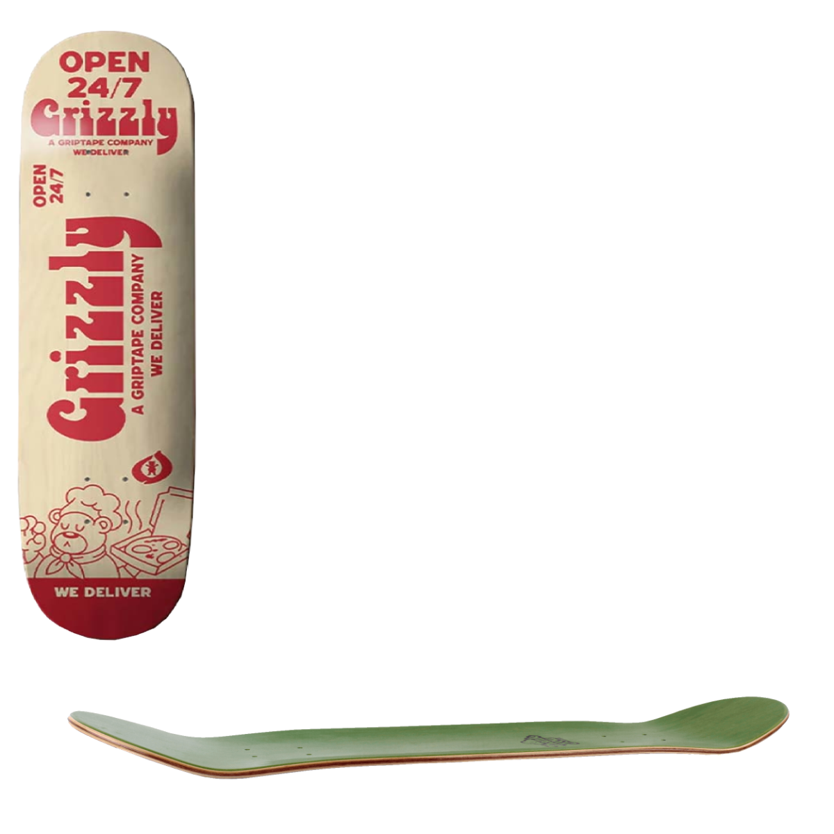Grizzly By The Slice Skateboard Deck - Natural 8"