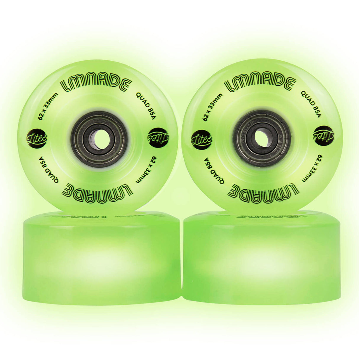 LMNADE Lites LED 85a Quad Roller Skate Wheels - Fluo Green 62mm