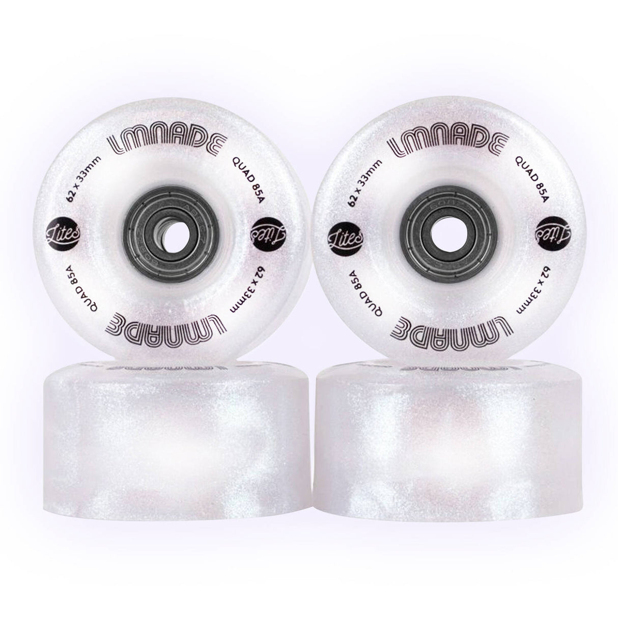 LMNADE Lites LED 85a Quad Roller Skate Wheels - Silver Glitter 62mm