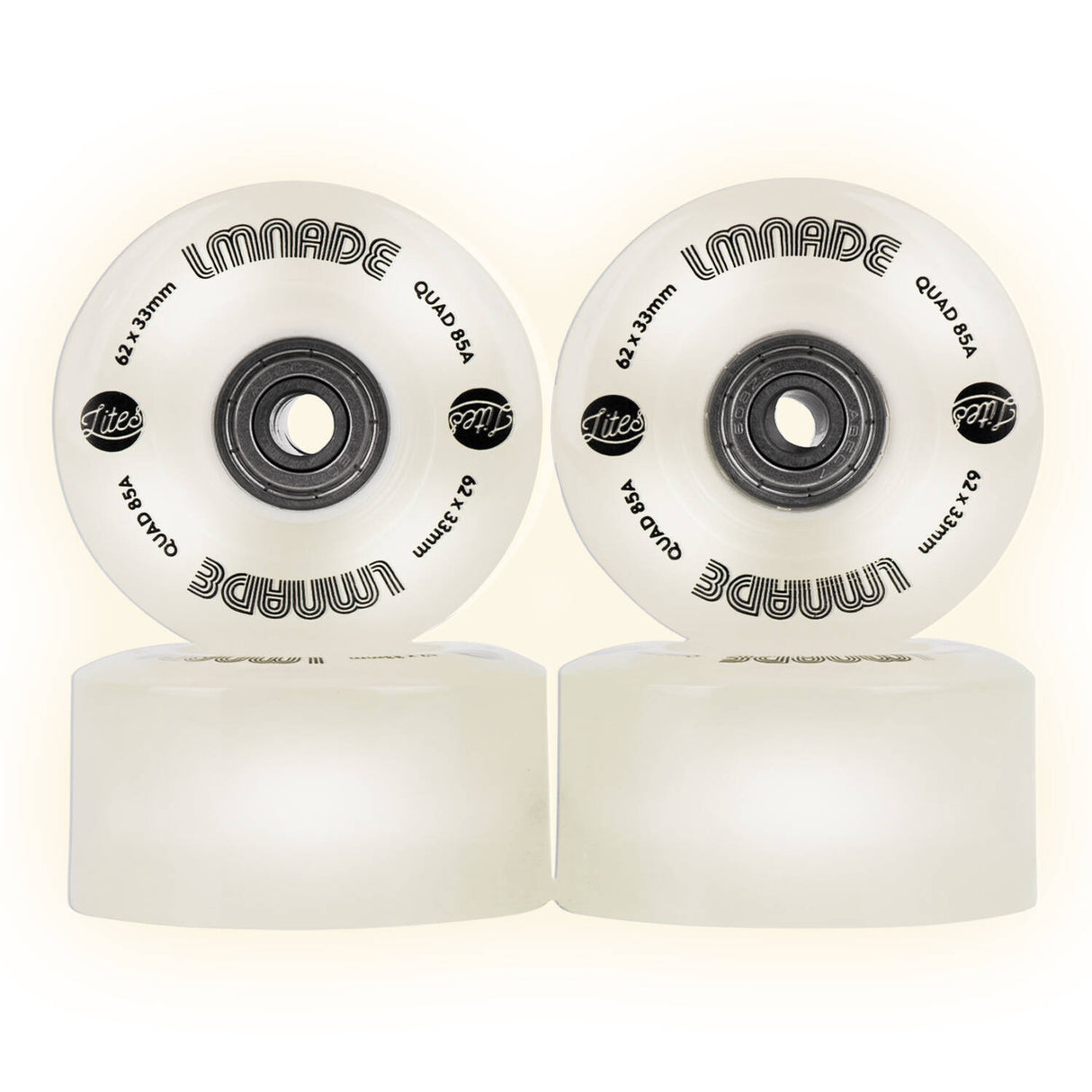 LMNADE Lites LED 85a Quad Roller Skate Wheels - White 62mm