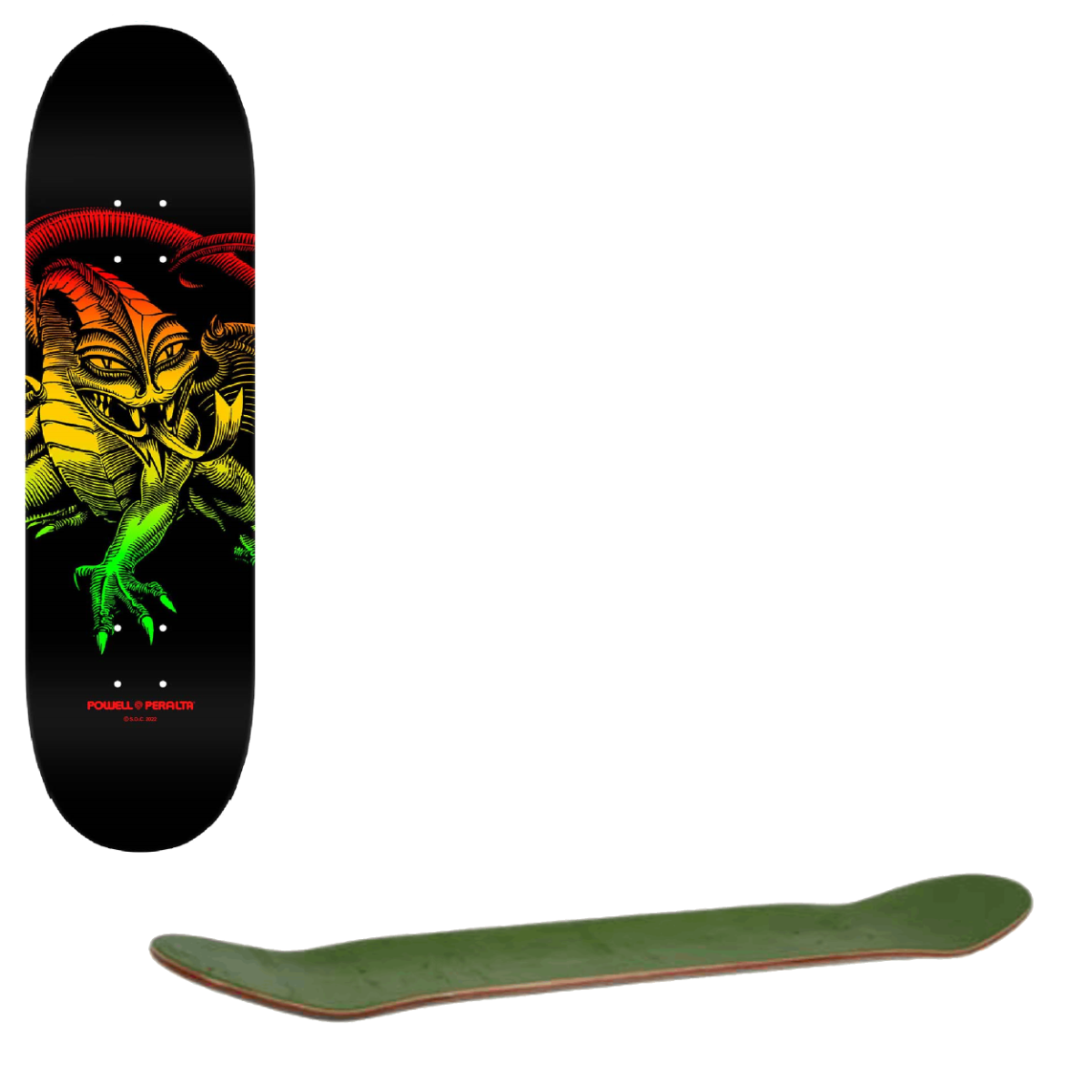 Powell Peralta Cab Dragon Skateboard Deck - Rasta Fade 8.25"