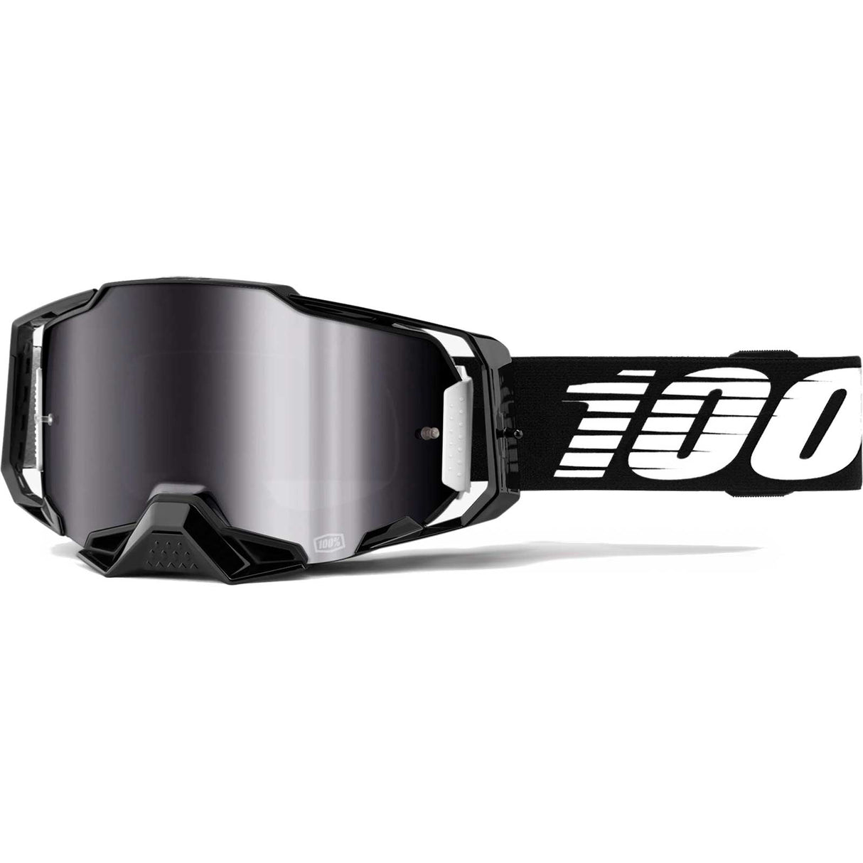 100% Armega MTB/MX Goggles - Black (Silver Flash Mirror Lens)