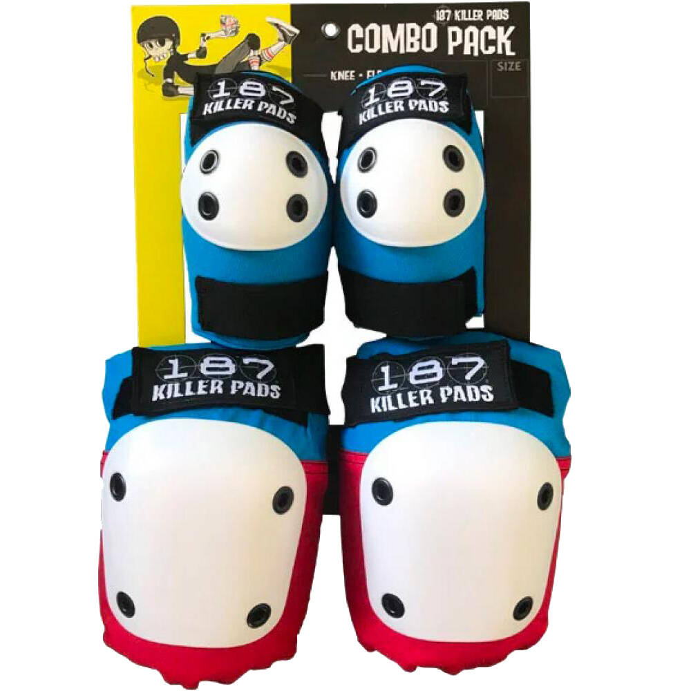 187 Killer Combo Pack Knee & Elbow Pad Set - Red/White/Blue