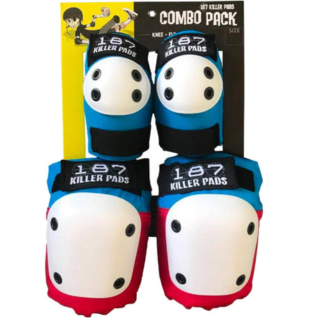 187 Killer Combo Pack Knee & Elbow Pad Set - Red/White/Blue