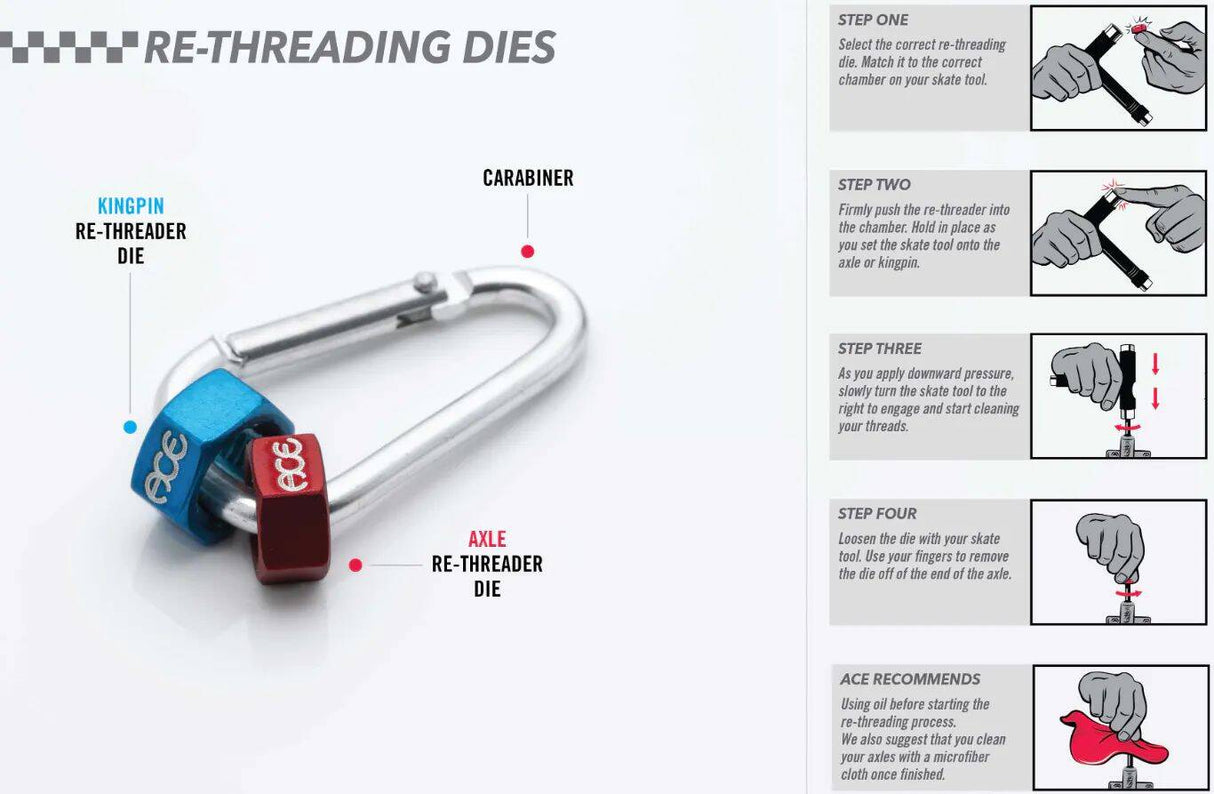 Ace Skateboard Axle and Kingpin Rethreading Dies