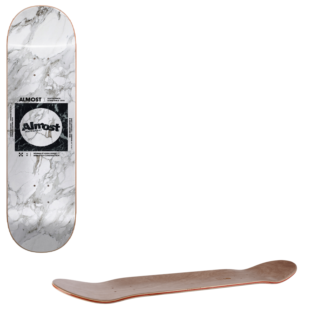 Almost Minimalist Skateboard Deck - White/Black 8.5"