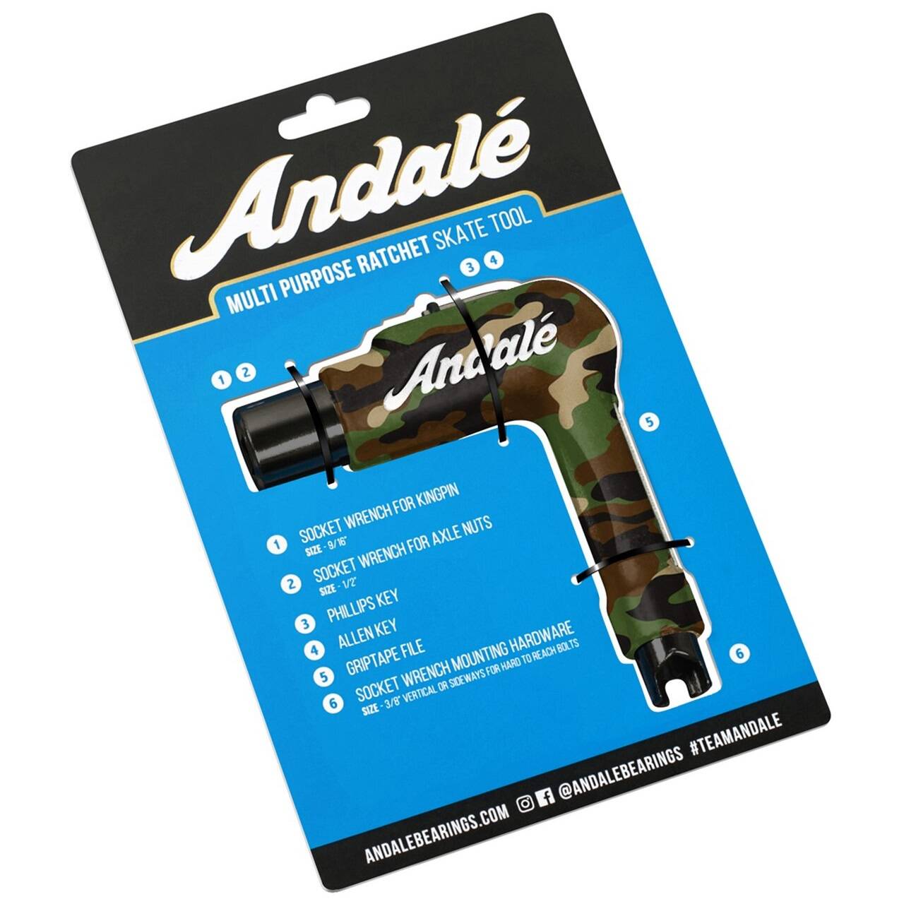 Andale Multi Purpose Ratchet Skateboard Tool - Camo