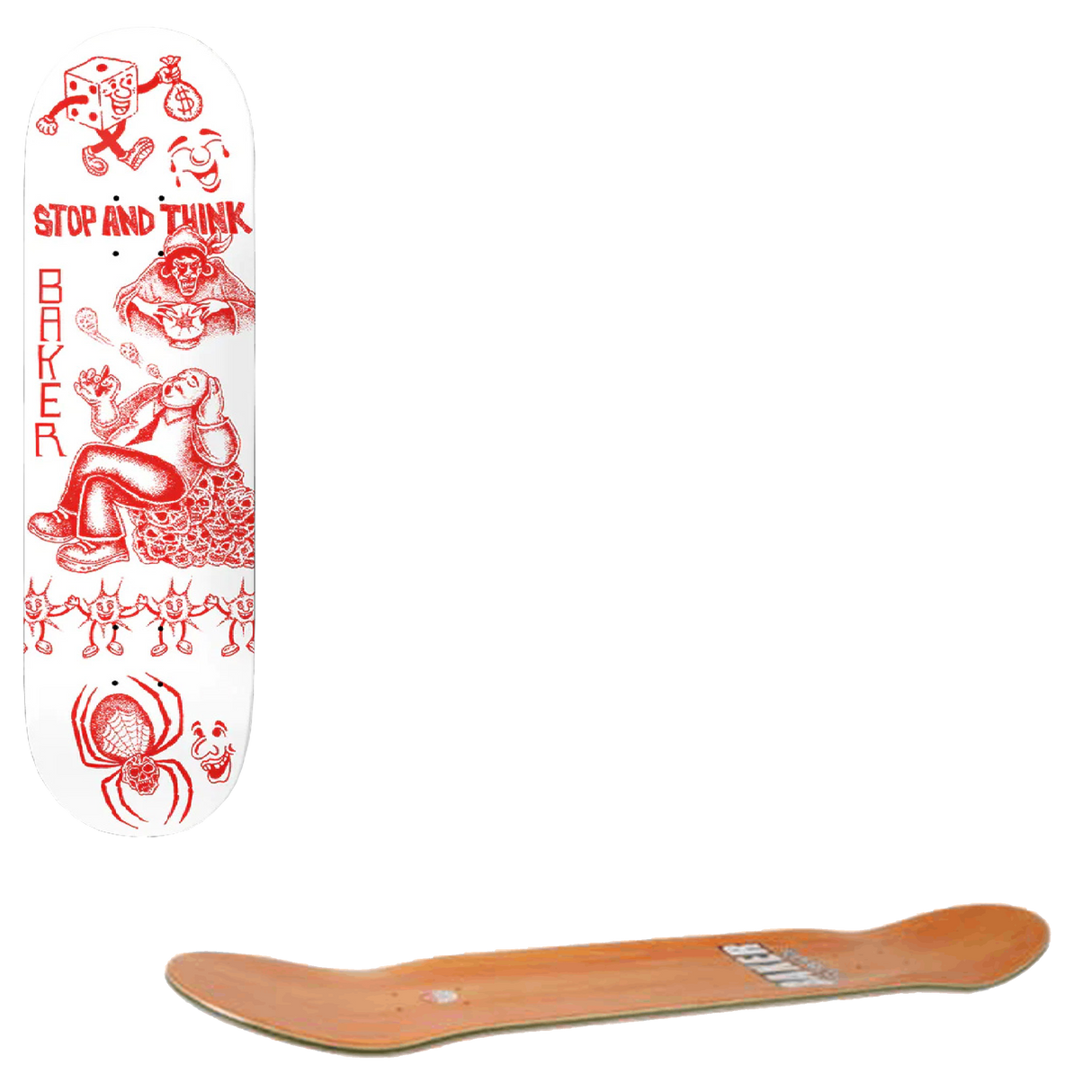 Baker Stop And Think Skateboard Deck - Reynolds 8"
