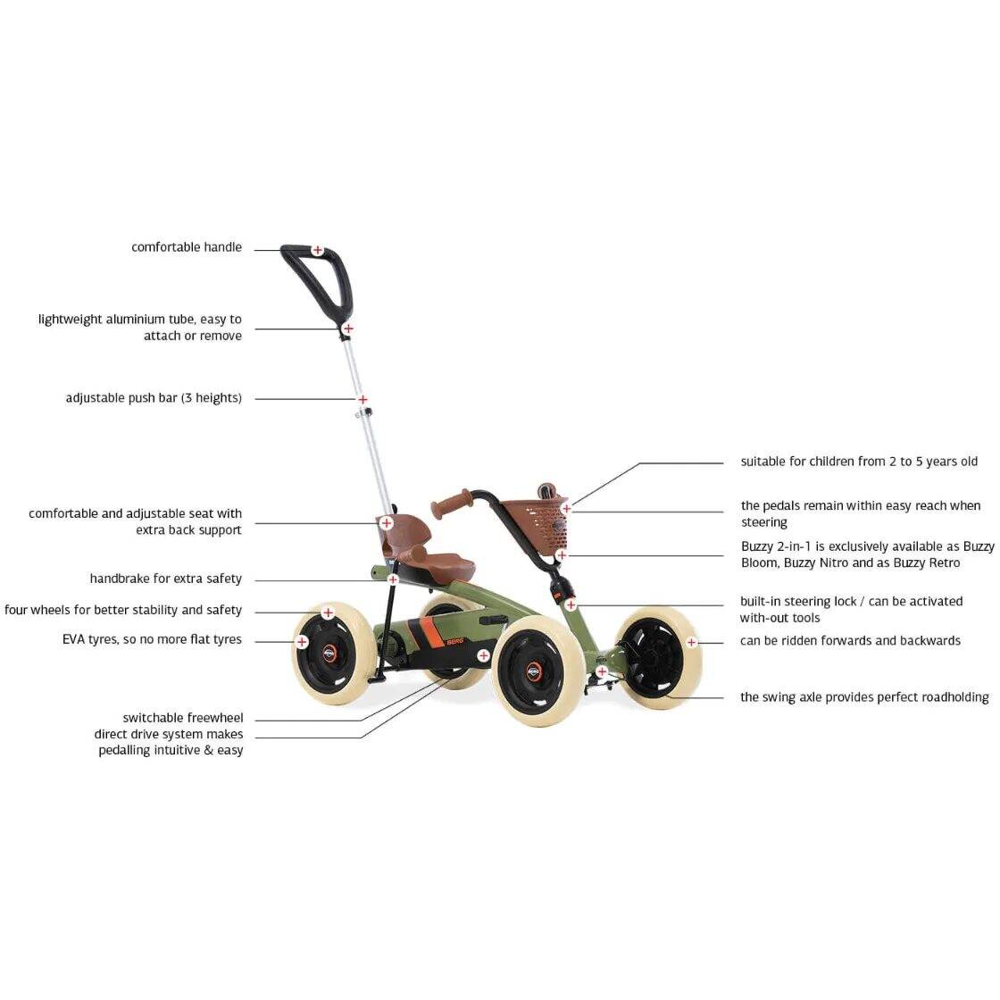 BERG Buzzy Retro 2-in-1 Ride On Pedal Kart - Green