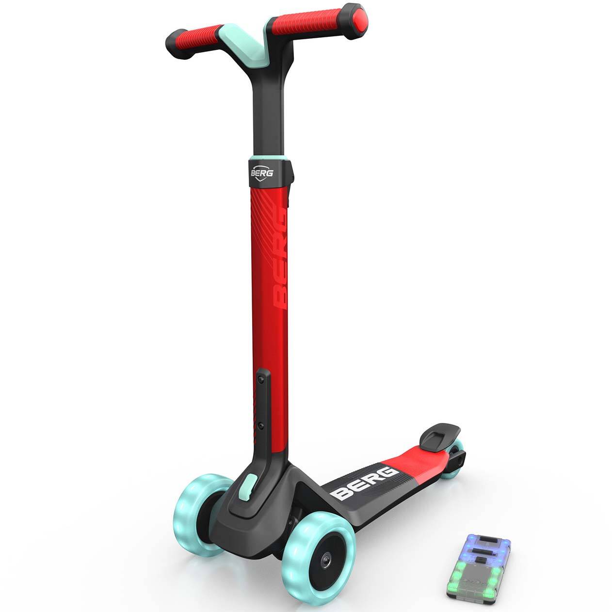 BERG Nexo Foldable Lights LED-Deck 3 Wheeled Scooter - Red
