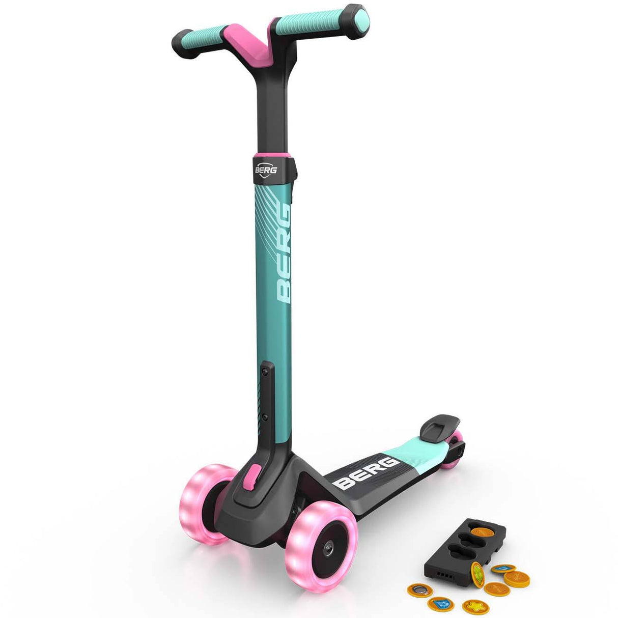 BERG Nexo Foldable Lights Magnet-Deck 3 Wheeled Scooter - Mint