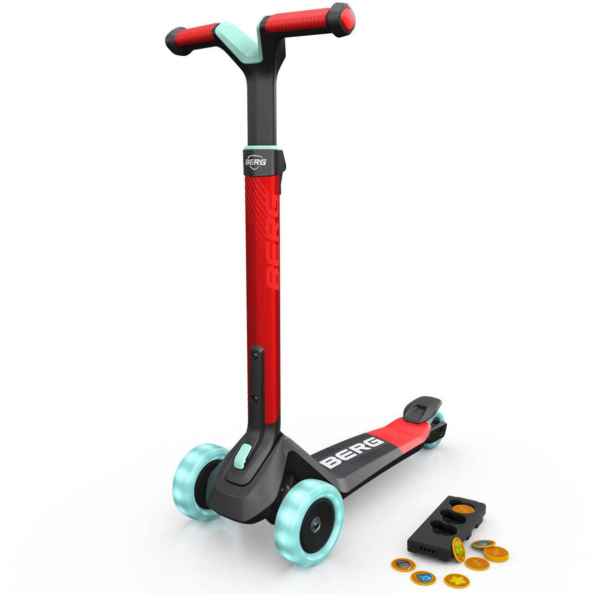 BERG Nexo Foldable Lights Magnet-Deck 3 Wheeled Scooter - Red