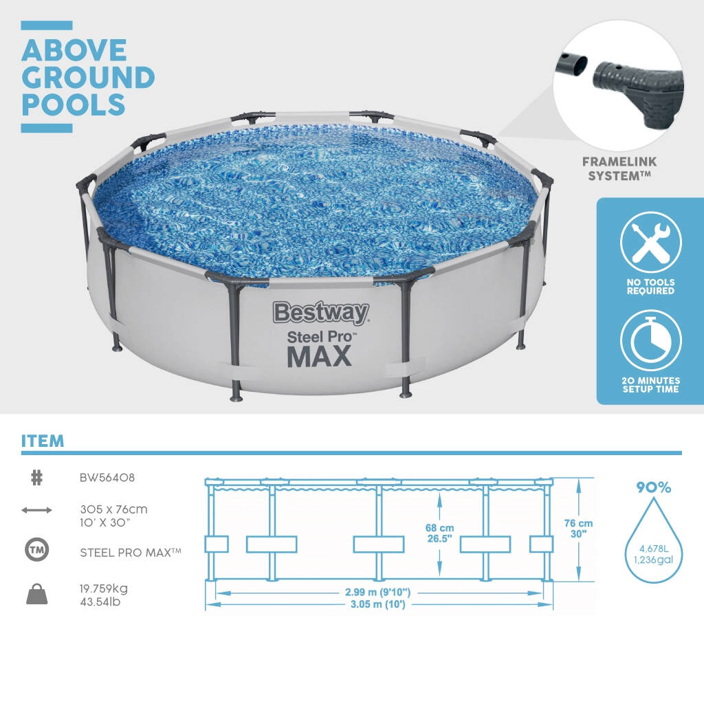 Bestway 10' x 30" Steel Frame Pro Pool Set