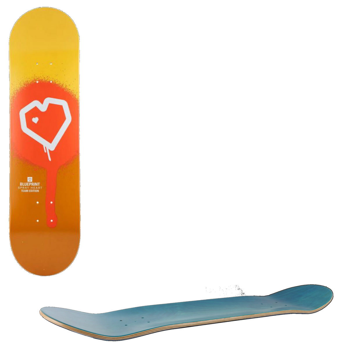 Blueprint Spray Heart Skateboard Deck 8.25'' - Orange