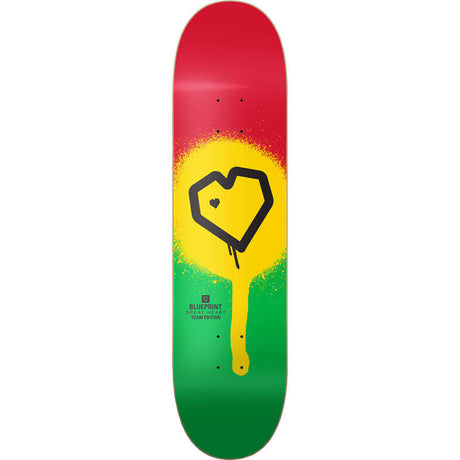 Blueprint Spray Heart Skateboard Deck- Green/Yellow/Red 8"