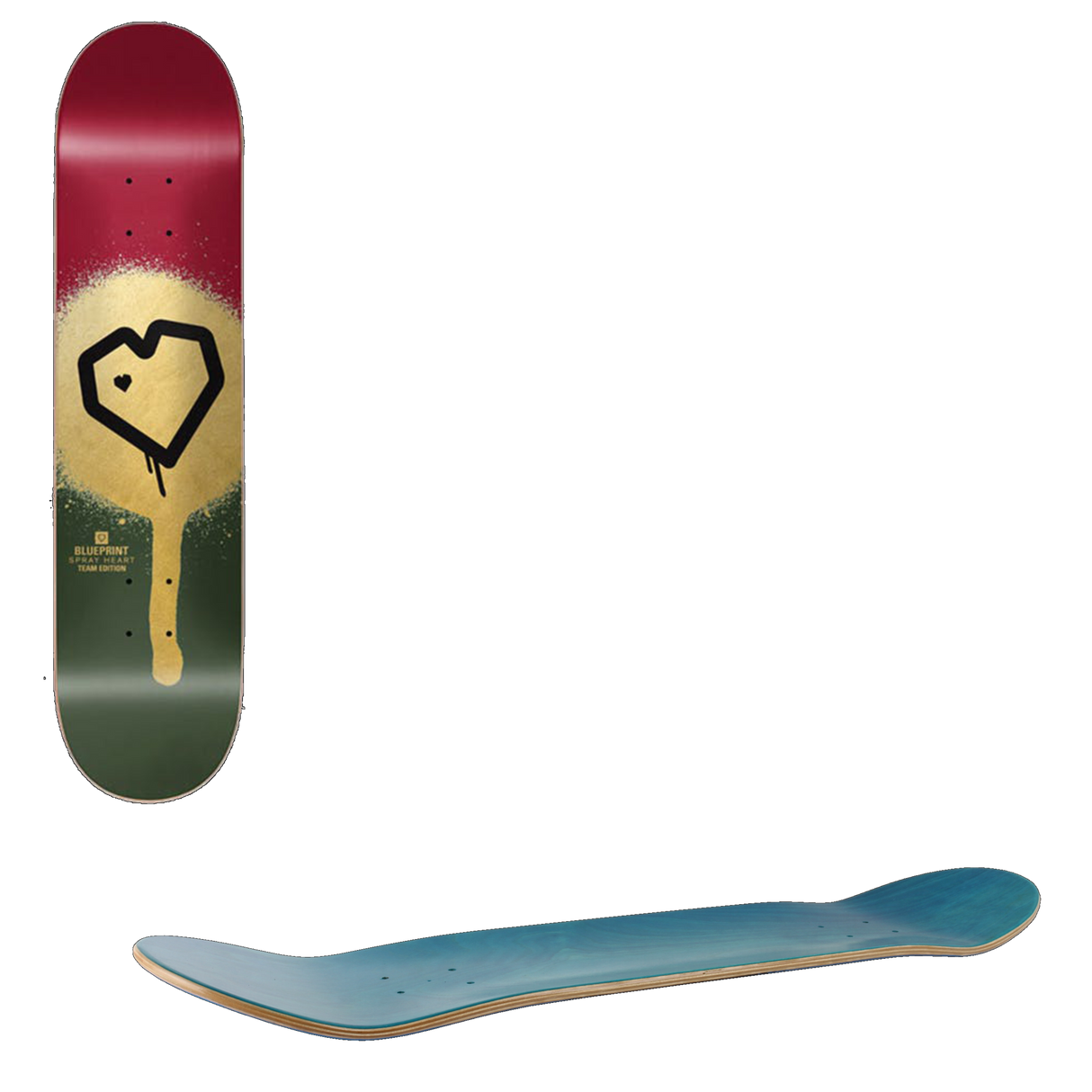 Blueprint Spray Heart Skateboard Deck 8.125'' - Burgundy/Gold