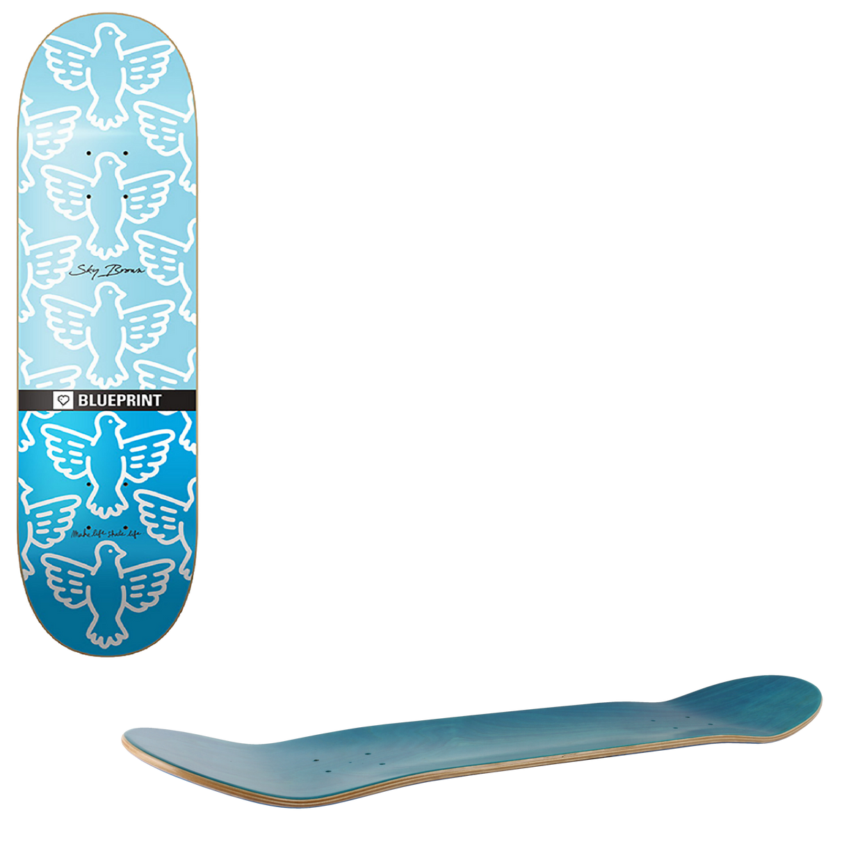 Blueprint Sky Brown Bird Skateboard Deck - Blue 8.25"